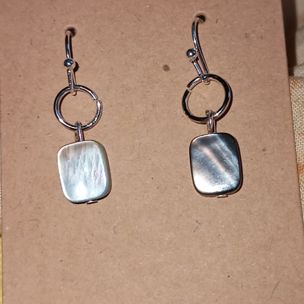 Hand Crafted mother of pearl shell and silver plated statement drop earrings
